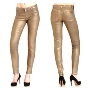7 For All Mankind Metallic Gold High Waist Super Skinny Jeans Size 27
